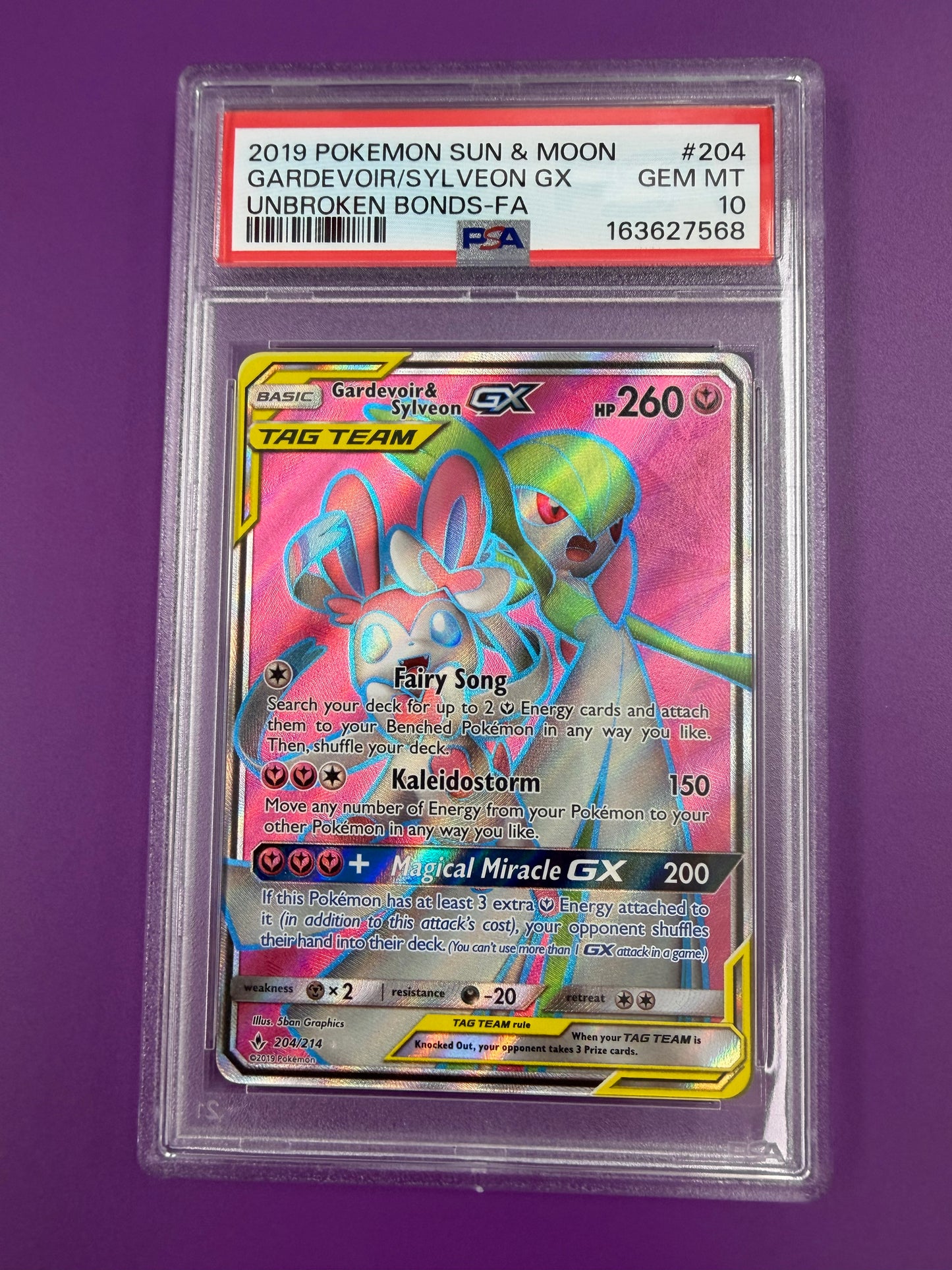 2019 GARDEVOIR & SYLVEON GX #204 UNBROKEN BONDS PSA 10 PK1305