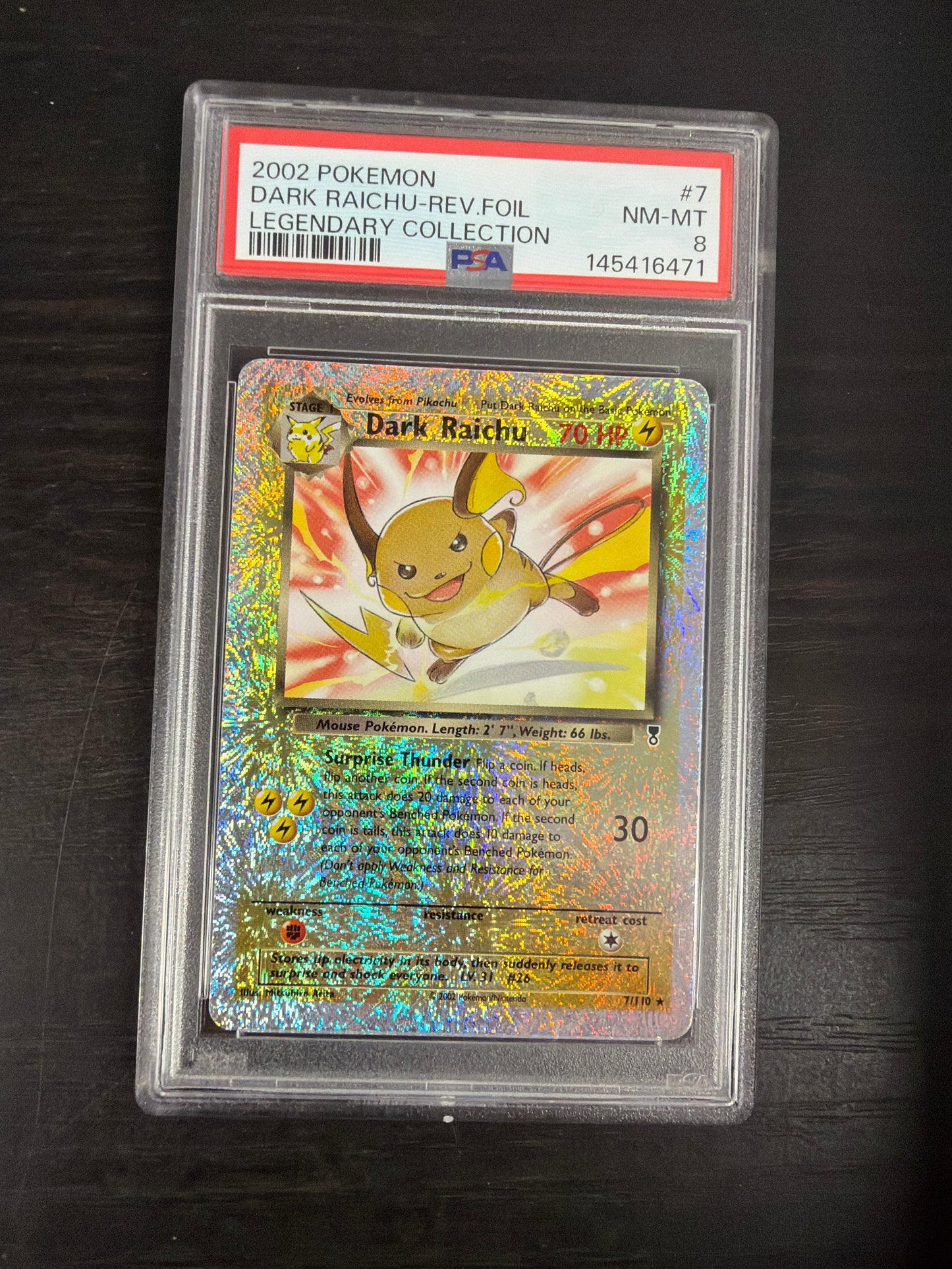 2002 DARK RAICHU 71 REV HOLO LEGENDARY COLLECTION PSA 8 PK991. SALE