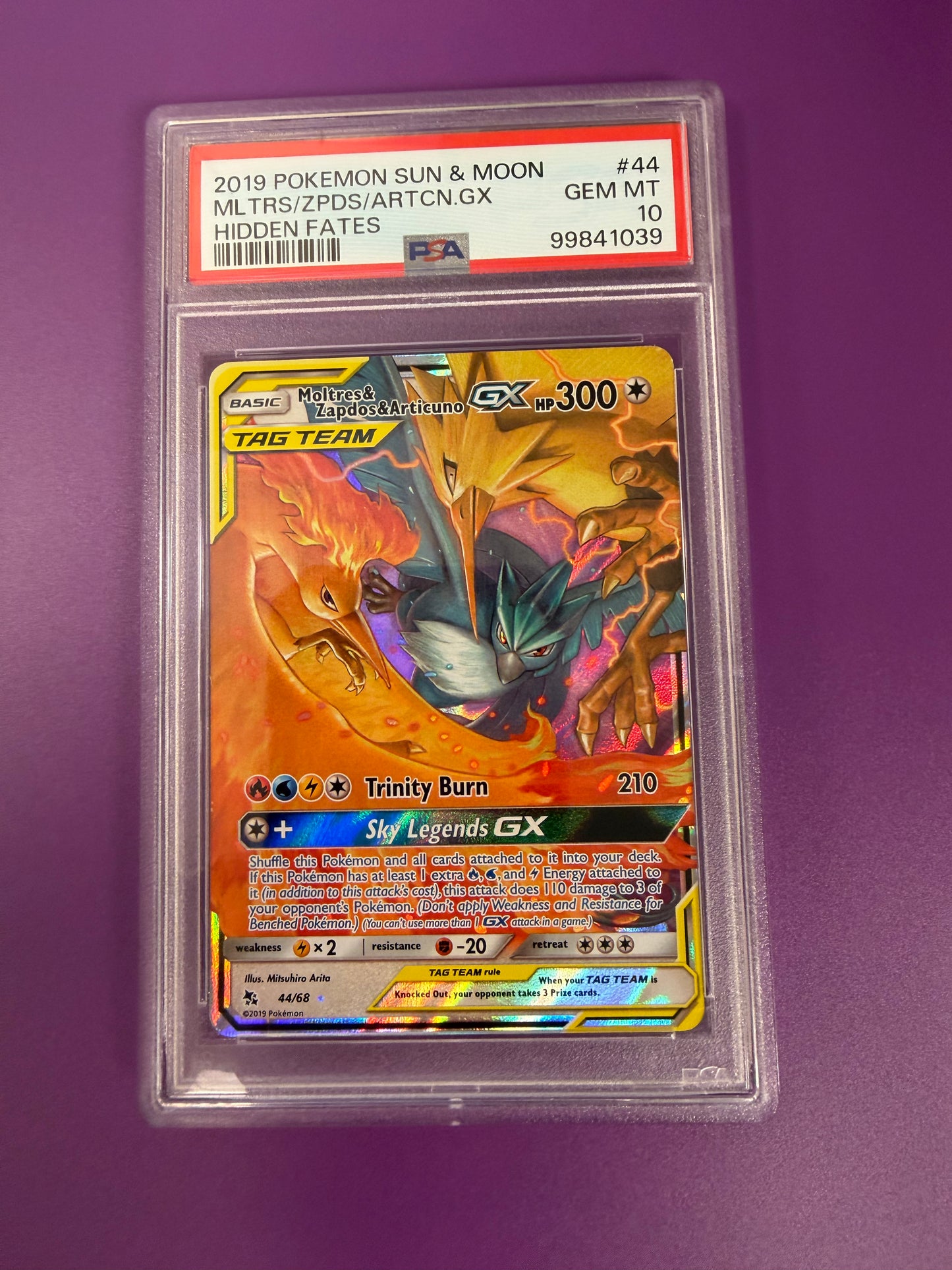 2019 MOLTRES/ZAPDOS/ARTICUNO SUN & MOON #44 PSA 10 PK1283