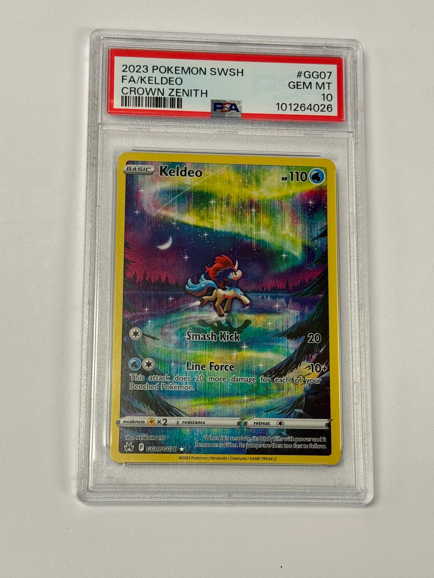 2023 CROWN ZENITH KELDEO #GG07 PSA 10 PK992. SLAB
