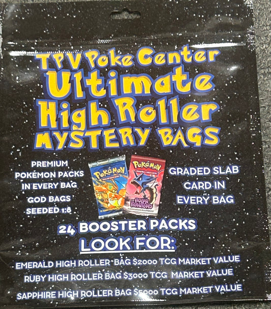 TPV POKE CENTER ULTIMATE HIGH ROLLER MYSTERY BAG CASE (8 BAGS) . 20 PACKS.  1 SLAB  TOP CHASE 5K