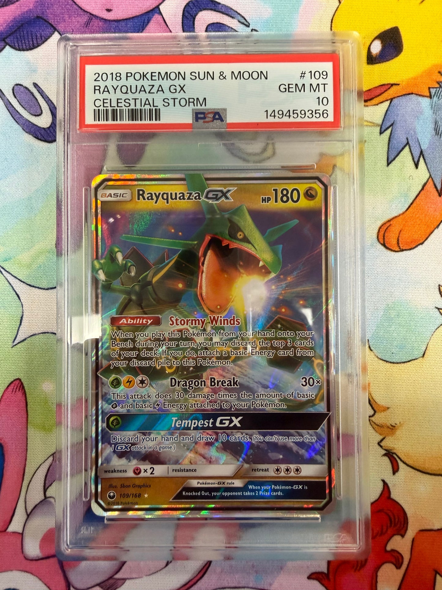 2018  CELESTIAL STORM  RAYQUAZA GX  #109  PSA 10  PK1236