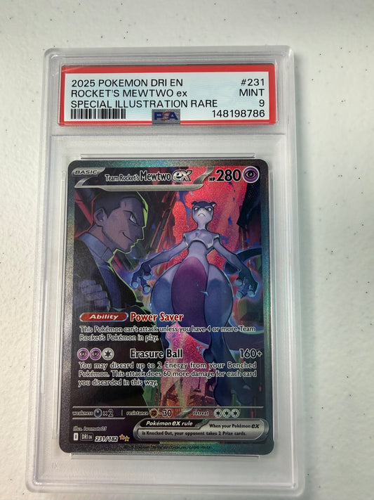 2025  DESTINED RIVALS  TEAM ROCKETS MEWTWO  #231  PSA 9  PK1015