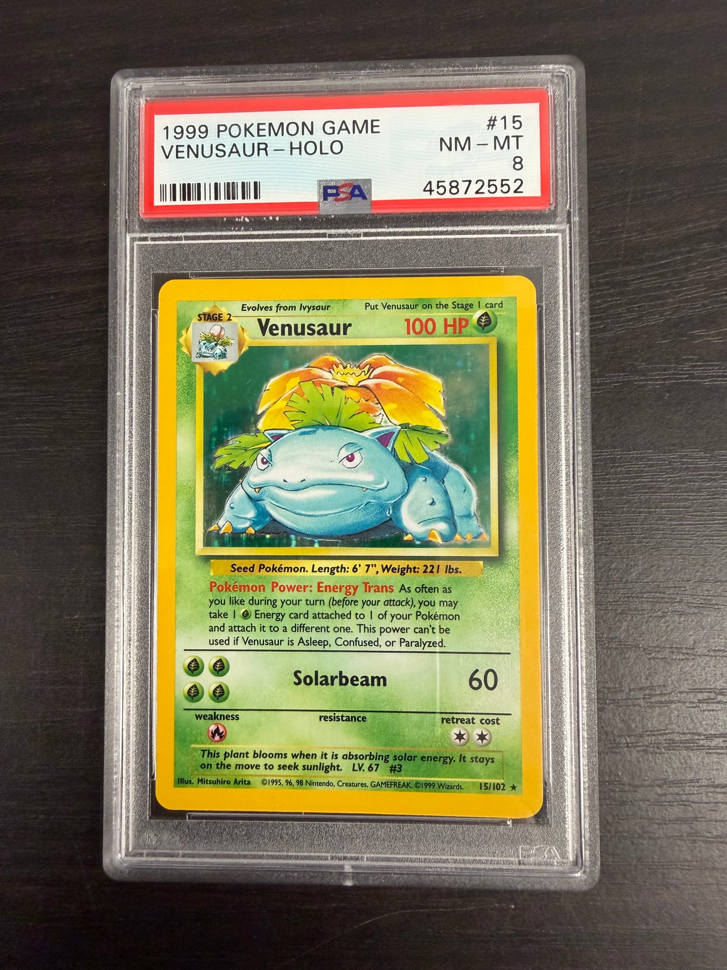 1999 VENUSAUR 15 BASE SET PSA 8 PK983.  SALE