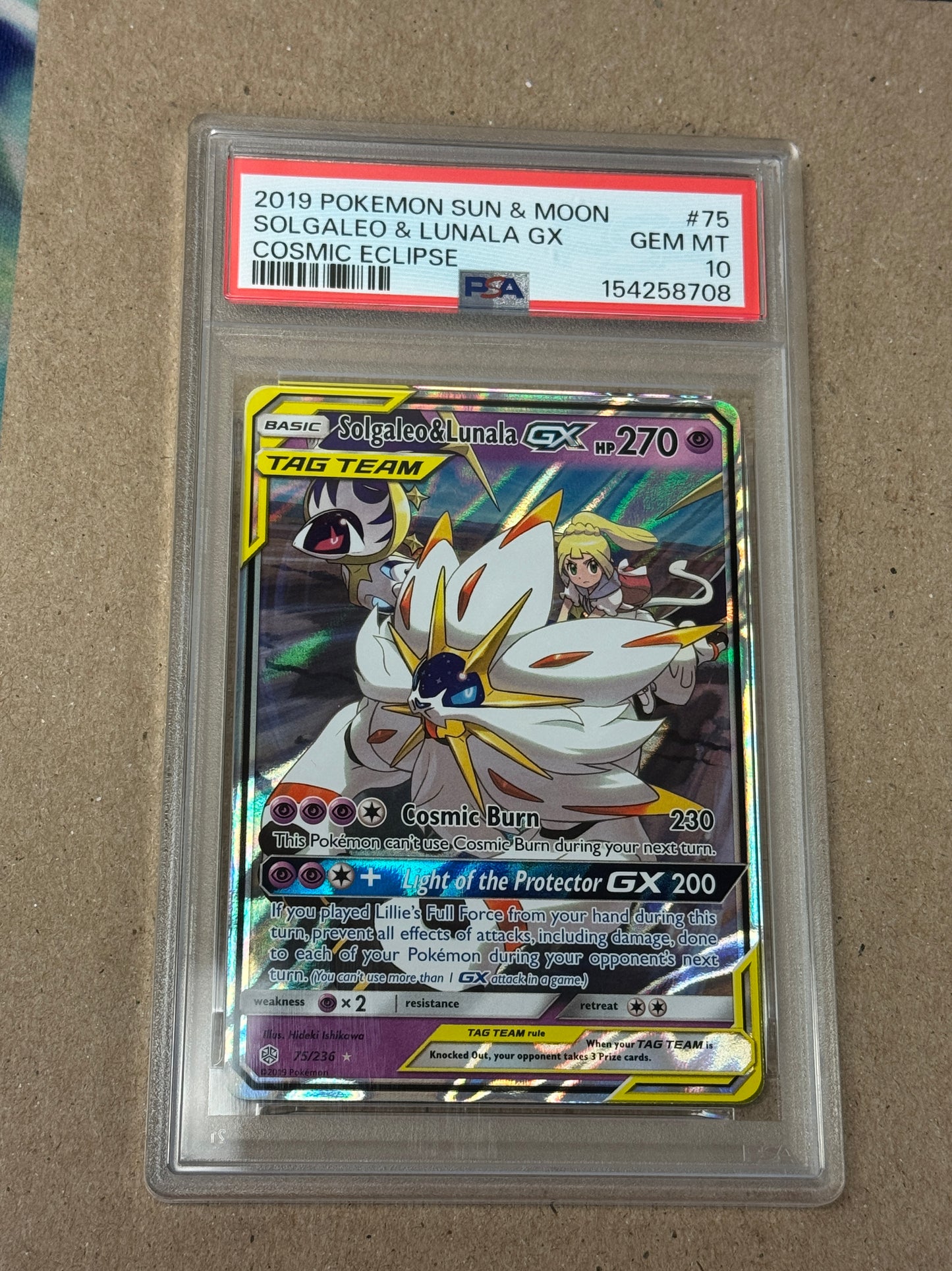 2019 COSMIC ECLIPSE SOLGALEO & LUNALA GX  #75  PSA 10  PK1334